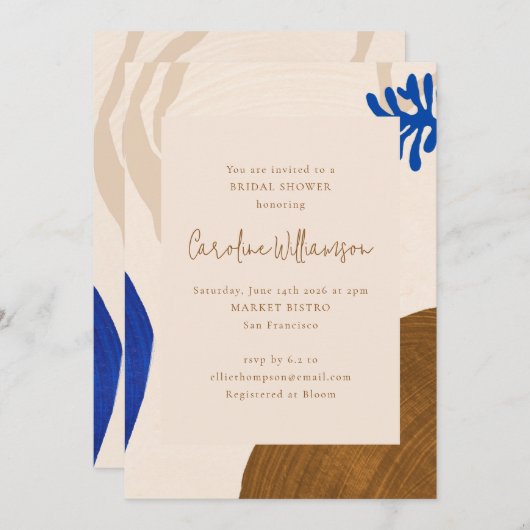 Retro Abstrakte Formen neutrales blaues Brautparty Einladung (Vorne/Hinten)