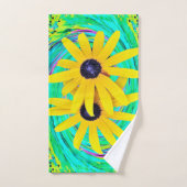 Retro Abstrakte gelbe Blumen auf Aqua Swirl Badhandtuch Set (Handtuch)
