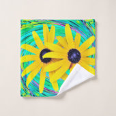 Retro Abstrakte gelbe Blumen auf Aqua Swirl Badhandtuch Set (Waschlappen)