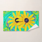 Retro Abstrakte gelbe Blumen auf Aqua Swirl Badhandtuch Set (Handtuch)