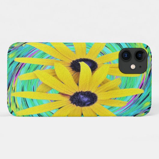 Retro Abstrakte gelbe Blumen auf Aqua Swirl Case-Mate iPhone Hülle (Rückseite (Horizontal))