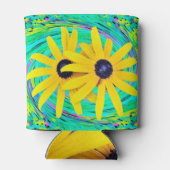 Retro Abstrakte gelbe Blumen auf Aqua Swirl Dosenkühler (Rückseite)