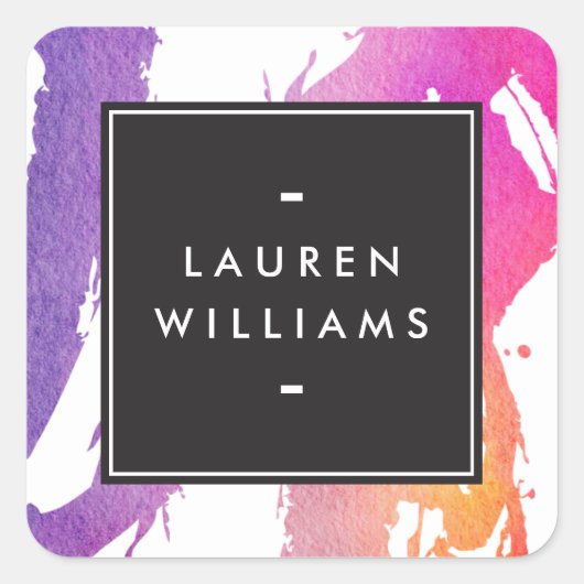 Retro Abstrakte, helle Wasserfarben Pinselstriche Quadratischer Aufkleber (Vorderseite)