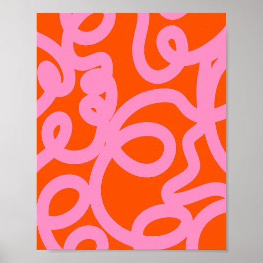 Retro-Abstrakte Linien Orange und Rosa Poster (Vorne)