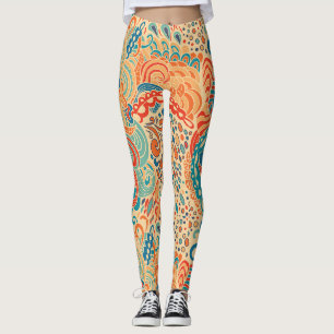 Retro Abstrakte Ozeanwellen Muster in warmen und k Leggings