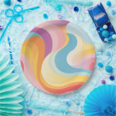 Retro-Abstrakte Regenbogenwelle Pappteller (Party)