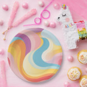 Retro-Abstrakte Regenbogenwelle Pappteller (Party)