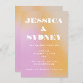 Retro Abstrakte rosa und orange glänzende Hochzeit Einladung (Vorne/Hinten)
