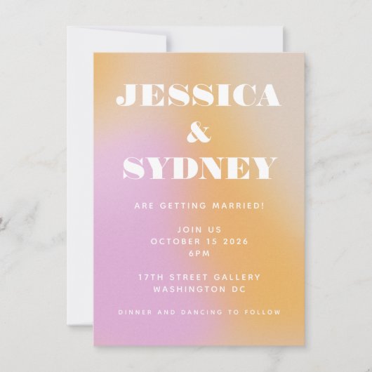 Retro Abstrakte rosa und orange glänzende Hochzeit Einladung (Vorderseite)