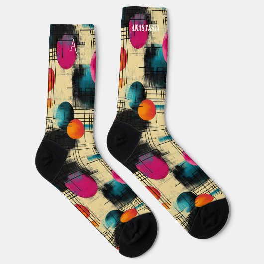 Retro-Abstrakte Socken mit farbenfroher Circle-Des (Rechts)