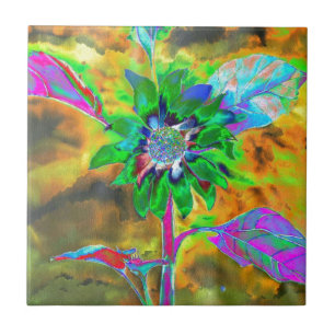 Retro abstrakte Sonnenblumenmalerei mit grünem Gol Fliese