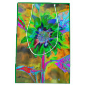 Retro abstrakte Sonnenblumenmalerei mit grünem Gol Mittlere Geschenktüte (Rückseite)