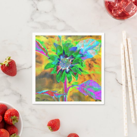 Retro abstrakte Sonnenblumenmalerei mit grünem Gol Serviette (Beispiel)