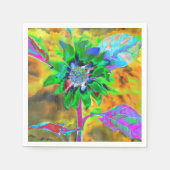 Retro abstrakte Sonnenblumenmalerei mit grünem Gol Serviette (Vorderseite)