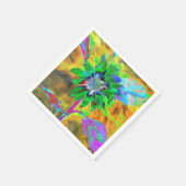 Retro abstrakte Sonnenblumenmalerei mit grünem Gol Serviette (Ecke)