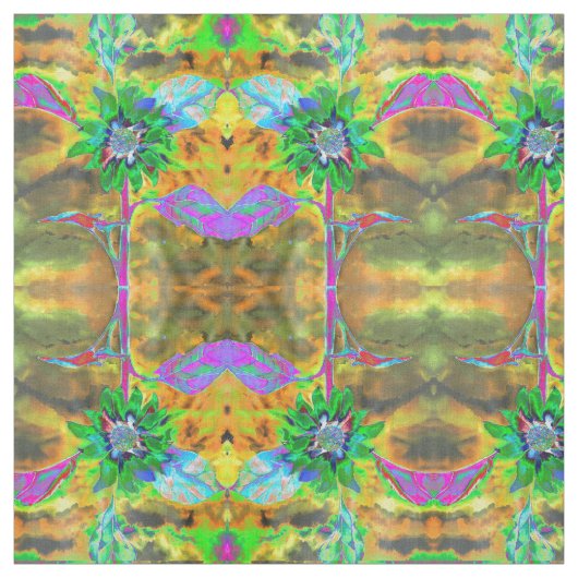 Retro abstrakte Sonnenblumenmalerei mit grünem Gol Stoff (Muster)