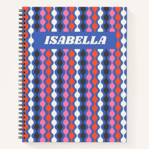 Retro Abstrakte Streifen Blau Rosa Personalisierte Notizblock