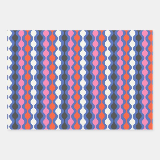 Retro Abstrakte Streifen in leuchtend blau und ros Geschenkpapier Set (Vorderseite 3)