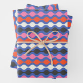 Retro Abstrakte Streifen in leuchtend blau und ros Geschenkpapier Set (Beispiel)