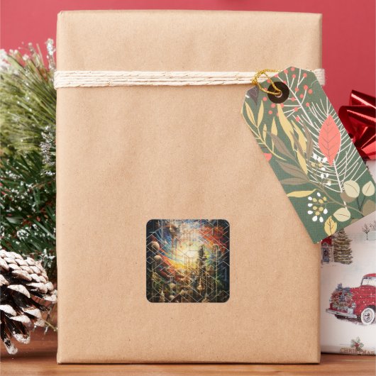 Retro-Abstrakte Urban Skylines Quadratischer Aufkleber (Feiertag)