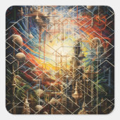 Retro-Abstrakte Urban Skylines Quadratischer Aufkleber (Vorderseite)