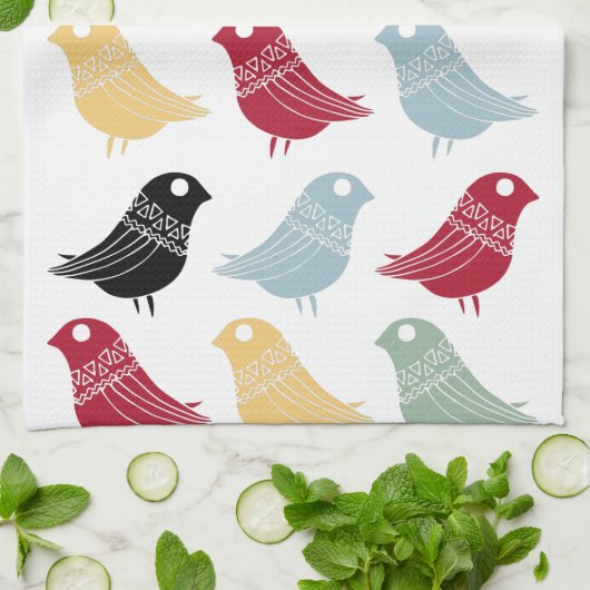 Retro Abstrakte Vögel Mitte des Jahrhunderts moder Geschirrtuch (Gefaltet)