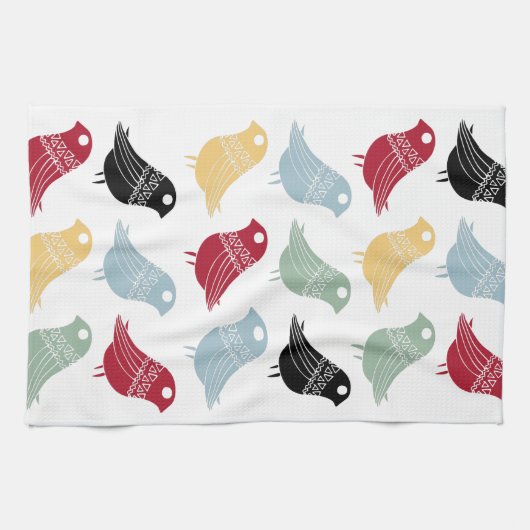 Retro Abstrakte Vögel Mitte des Jahrhunderts moder Geschirrtuch (Horizontal)