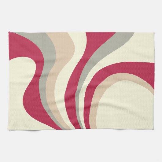 Retro Abstrakte Waves, Magenta, Rosa, Grau, Creme Geschirrtuch (Horizontal)