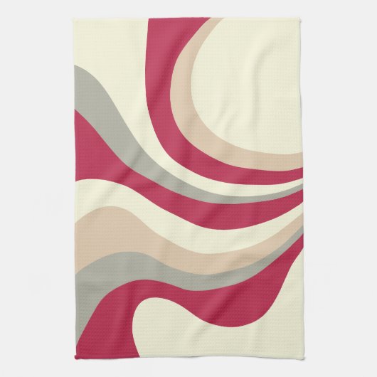 Retro Abstrakte Waves, Magenta, Rosa, Grau, Creme Geschirrtuch (Vertikal)
