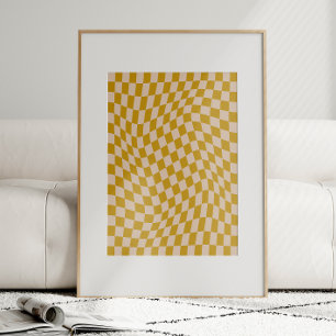 Retro-Abstrakte Wavy-Checkerboard Senf gelb Poster