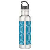 Retro Abstrakte Weiße Linien auf blauem Muster Edelstahlflasche (Rückseite)