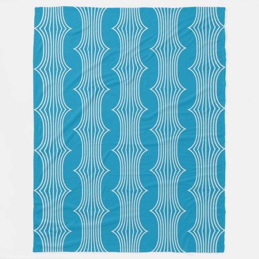 Retro Abstrakte Weiße Linien auf blauem Muster Fleecedecke (Vorderseite)