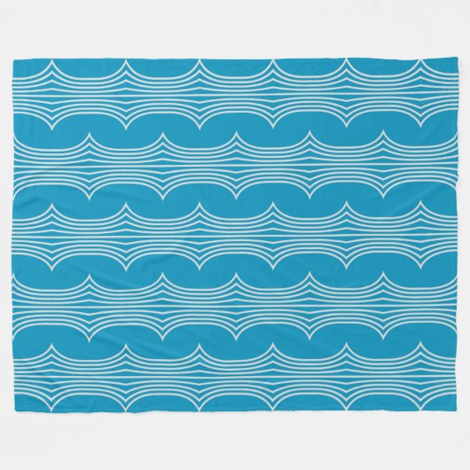 Retro Abstrakte Weiße Linien auf blauem Muster Fleecedecke (Vorderseite (Horizontal))