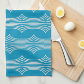 Retro Abstrakte Weiße Linien auf blauem Muster Geschirrtuch (Viertel Falte)