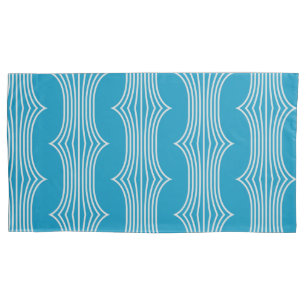Retro Abstrakte Weiße Linien auf blauem Muster Kissenbezug