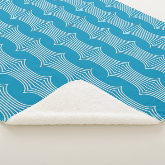 Retro Abstrakte Weiße Linien auf blauem Muster Sherpadecke (3/4)