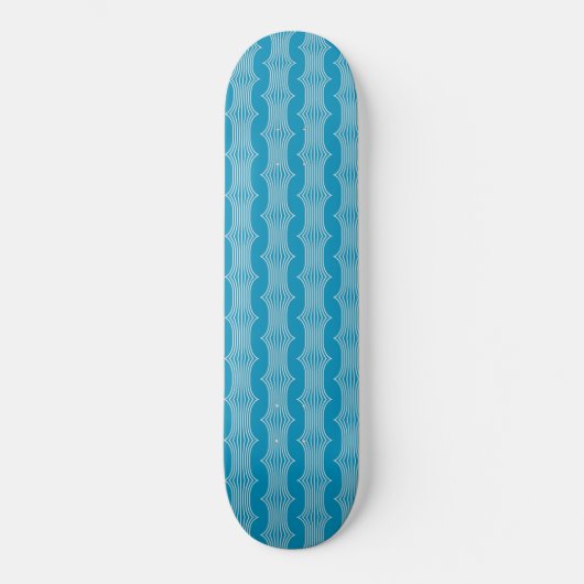 Retro Abstrakte Weiße Linien auf blauem Muster Skateboard (Vorderseite)