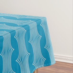 Retro Abstrakte Weiße Linien auf blauem Muster Tischdecke
