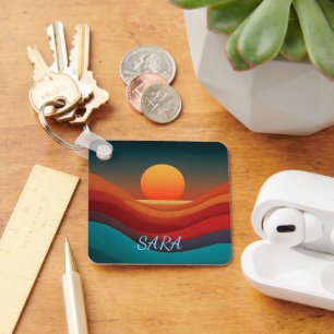 Retro-Abstrakter-Minimalist-Sonnenuntergangs-Welle Schlüsselanhänger