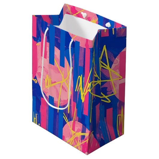Retro Abstrakter Pinselstrich (2) Mittlere Geschenktüte (Vorderseite Schrägansicht)