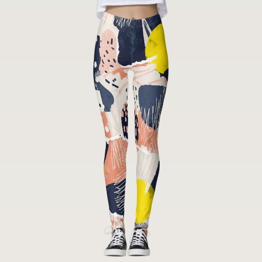 Retro Abstrakter Pinselstrich (4) Leggings (Vorderseite)