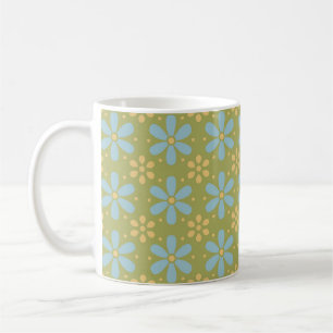 Retro abstraktes blau-gelbes Blumenmuster Kaffeetasse