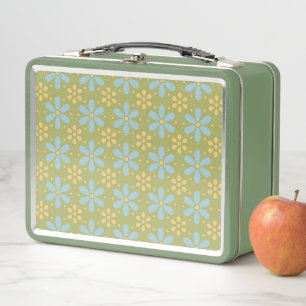 Retro abstraktes blau-gelbes Blumenmuster Metall Brotdose