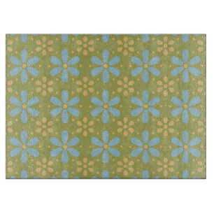 Retro abstraktes blau-gelbes Blumenmuster Schneidebrett
