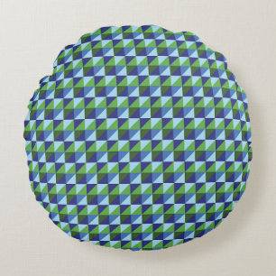 Retro-Abstraktes blaues und grünes geometrisches D Rundes Kissen