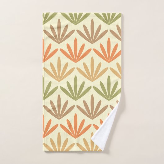 Retro Abstraktes Blumenmuster in Orange & Olive Badhandtuch Set (Handtuch)