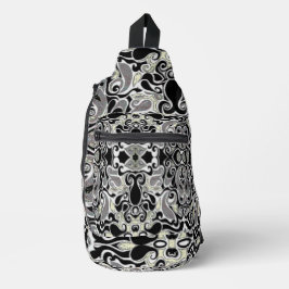 Retro Abstraktes Doodle drehen in Schwarz/Weiß Crossbody Bag