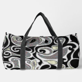Retro Abstraktes Doodle drehen in Schwarz/Weiß Duffle Bag
