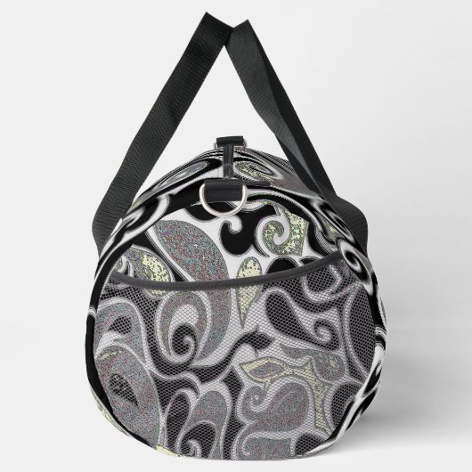Retro Abstraktes Doodle drehen in Schwarz/Weiß Duffle Bag (Rechts)