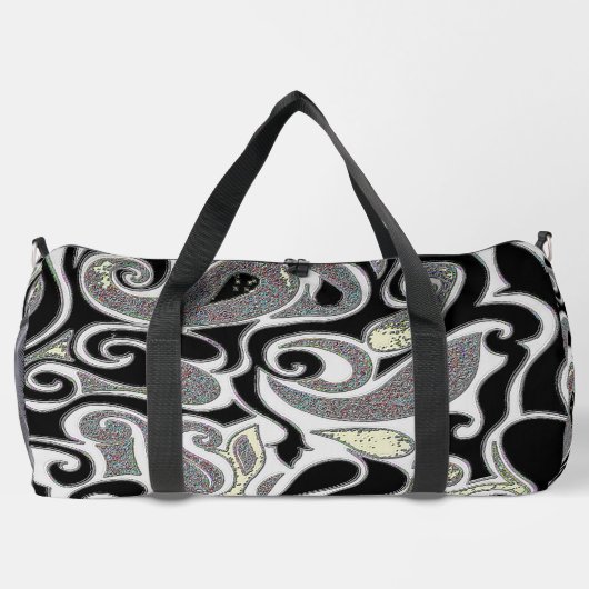 Retro Abstraktes Doodle drehen in Schwarz/Weiß Duffle Bag (Rückseite)